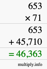 How to calculate 653 times 71 using long multiplication