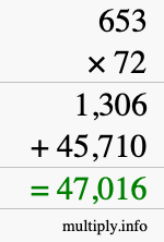 How to calculate 653 times 72 using long multiplication