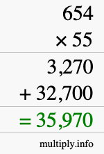 How to calculate 654 times 55 using long multiplication How to calculate 654 times 55 using long multiplication