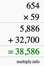 How to calculate 654 times 59 using long multiplication