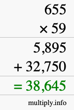 How to calculate 655 times 59 using long multiplication