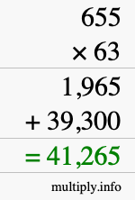 How to calculate 655 times 63 using long multiplication