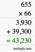 How to calculate 655 times 66 using long multiplication