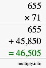 How to calculate 655 times 71 using long multiplication