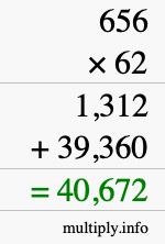 How to calculate 656 times 62 using long multiplication