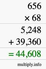 How to calculate 656 times 68 using long multiplication