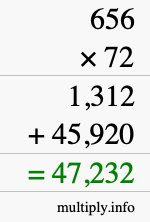 How to calculate 656 times 72 using long multiplication