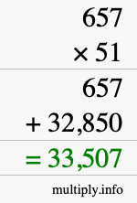 How to calculate 657 times 51 using long multiplication