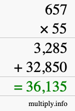 How to calculate 657 times 55 using long multiplication How to calculate 657 times 55 using long multiplication