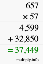 How to calculate 657 times 57 using long multiplication