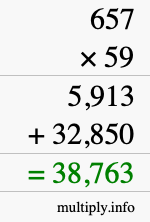 How to calculate 657 times 59 using long multiplication