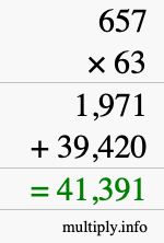 How to calculate 657 times 63 using long multiplication
