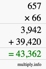 How to calculate 657 times 66 using long multiplication