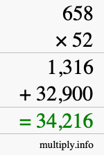 How to calculate 658 times 52 using long multiplication How to calculate 658 times 52 using long multiplication