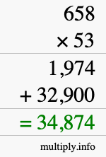 How to calculate 658 times 53 using long multiplication