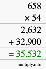 How to calculate 658 times 54 using long multiplication