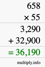 How to calculate 658 times 55 using long multiplication How to calculate 658 times 55 using long multiplication