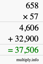 How to calculate 658 times 57 using long multiplication