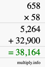 How to calculate 658 times 58 using long multiplication