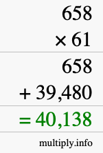 How to calculate 658 times 61 using long multiplication