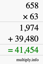 How to calculate 658 times 63 using long multiplication