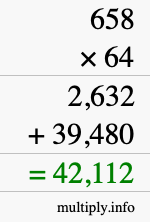 How to calculate 658 times 64 using long multiplication How to calculate 658 times 64 using long multiplication