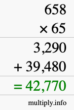 How to calculate 658 times 65 using long multiplication
