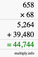 How to calculate 658 times 68 using long multiplication