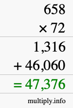 How to calculate 658 times 72 using long multiplication