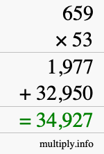How to calculate 659 times 53 using long multiplication