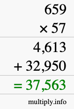 How to calculate 659 times 57 using long multiplication