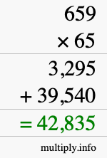 How to calculate 659 times 65 using long multiplication