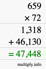How to calculate 659 times 72 using long multiplication