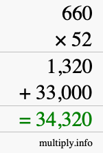 How to calculate 660 times 52 using long multiplication How to calculate 660 times 52 using long multiplication