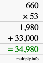 How to calculate 660 times 53 using long multiplication