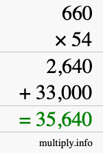 How to calculate 660 times 54 using long multiplication