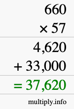 How to calculate 660 times 57 using long multiplication