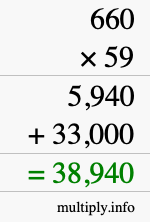 How to calculate 660 times 59 using long multiplication