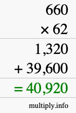 How to calculate 660 times 62 using long multiplication