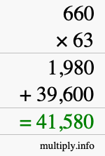 How to calculate 660 times 63 using long multiplication