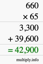 How to calculate 660 times 65 using long multiplication