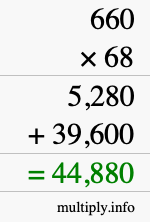 How to calculate 660 times 68 using long multiplication