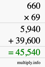 How to calculate 660 times 69 using long multiplication