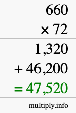 How to calculate 660 times 72 using long multiplication