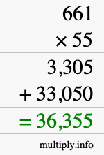 How to calculate 661 times 55 using long multiplication How to calculate 661 times 55 using long multiplication
