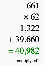 How to calculate 661 times 62 using long multiplication