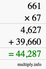 How to calculate 661 times 67 using long multiplication