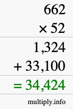 How to calculate 662 times 52 using long multiplication How to calculate 662 times 52 using long multiplication