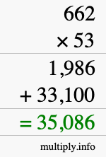 How to calculate 662 times 53 using long multiplication