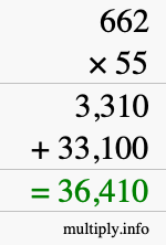 How to calculate 662 times 55 using long multiplication How to calculate 662 times 55 using long multiplication